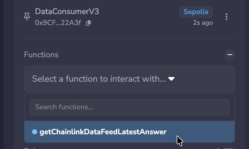 Choosing the getChainlinkDataFeedLatestAnswer function in Remix