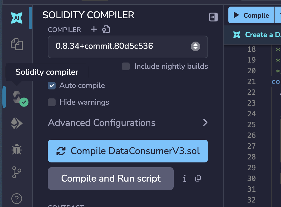 Compile DataConsumerV3.sol button in Remix