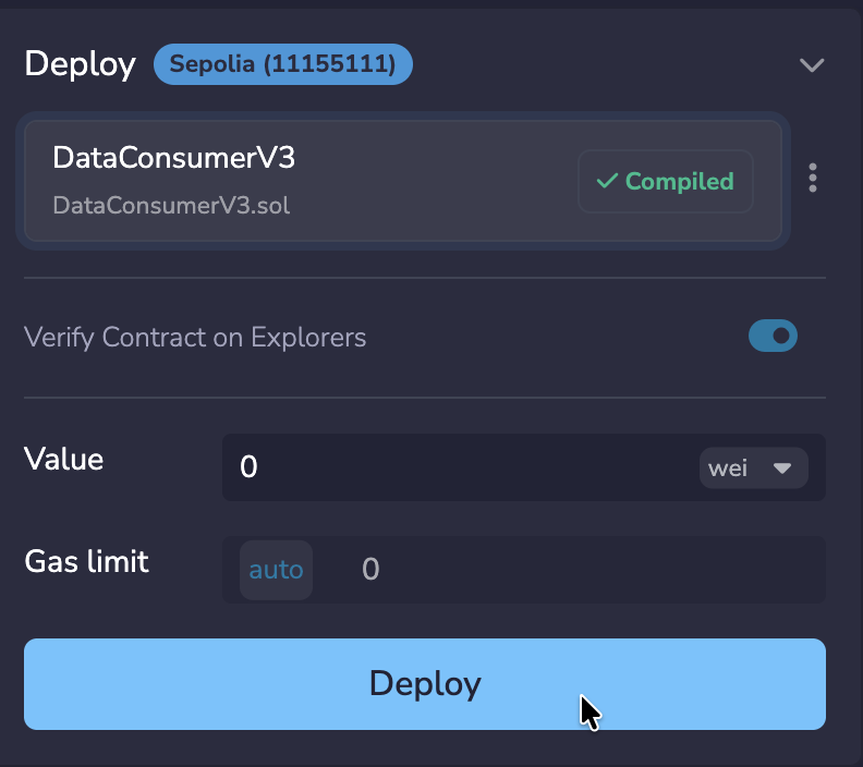 Select DataConsumerV3 as the contract to deploy